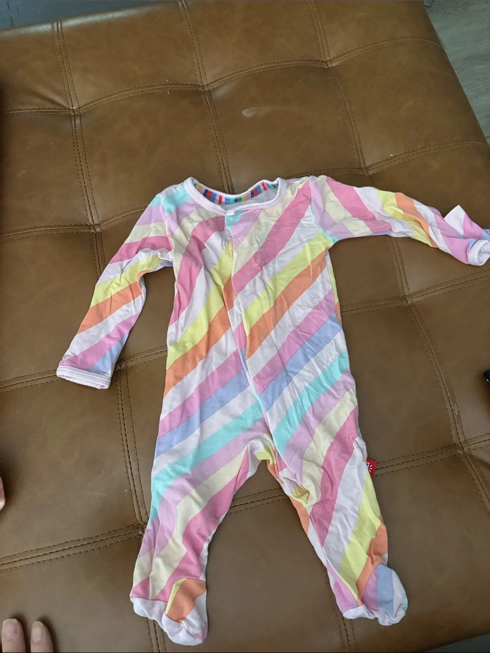 Magnetic Me Pastel Rainbow Diagonal Stripe Footed One-Piece - Picture 1 of 1